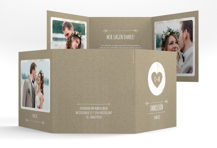 Dankeskarte Hochzeit Shabby quadr. Doppel-Klappkarte Kraftpapier