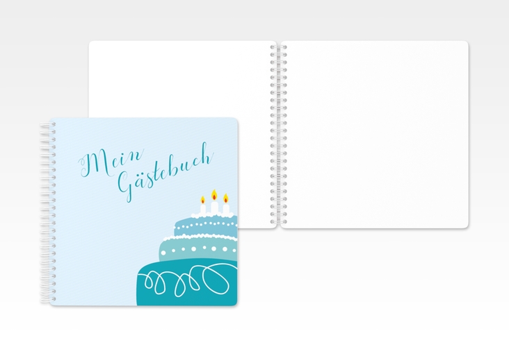 Gästebuch Geburtstag Cake Ringbindung tuerkis mit Geburtstagstorte mit Kerzen