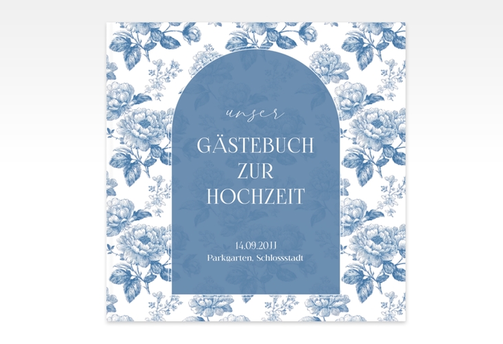 Gästebuch Creation Blue Floral 20 x 20 cm, Hardcover blau mit blauem Blumenmuster auf weißem Grund