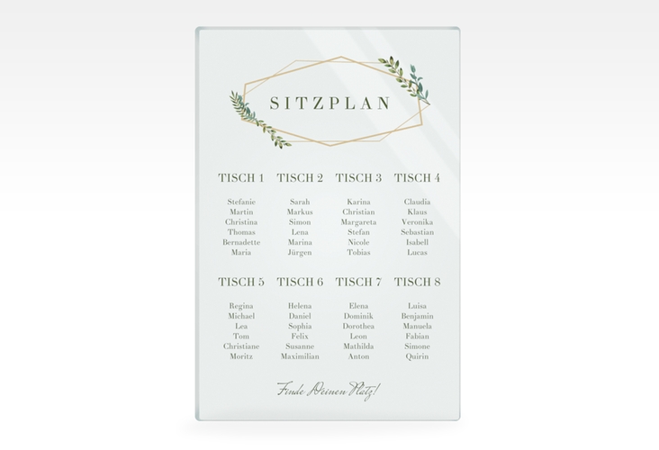 Sitzplan Acryl Hochzeit Herbarium 40 x 60 cm Acryl mit geometrischem Rahmen und Blätter-Dekor