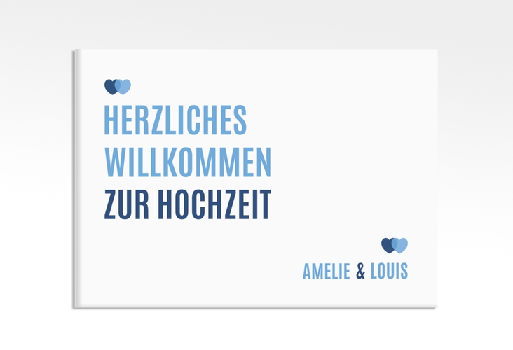 Willkommensschild Hochzeit Couple 70 x 50 cm Leinwand blau