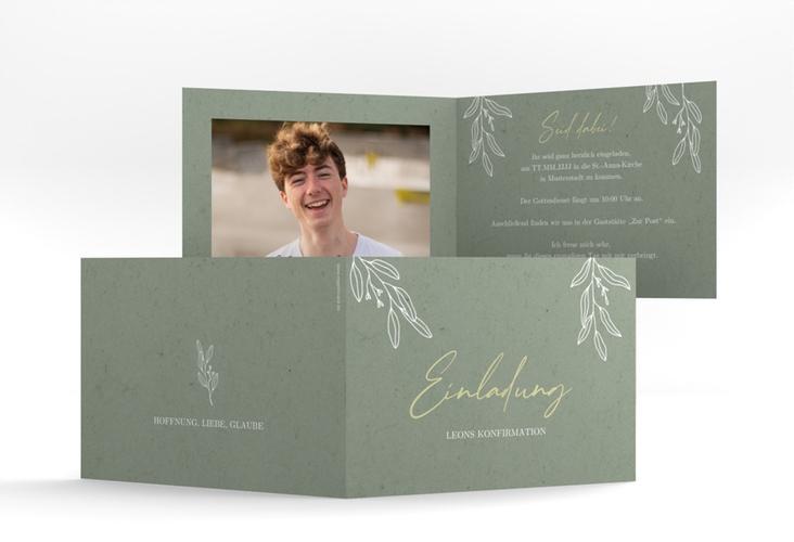 Konfirmationseinladung Grüne Natur A6 Klappkarte quer gruen