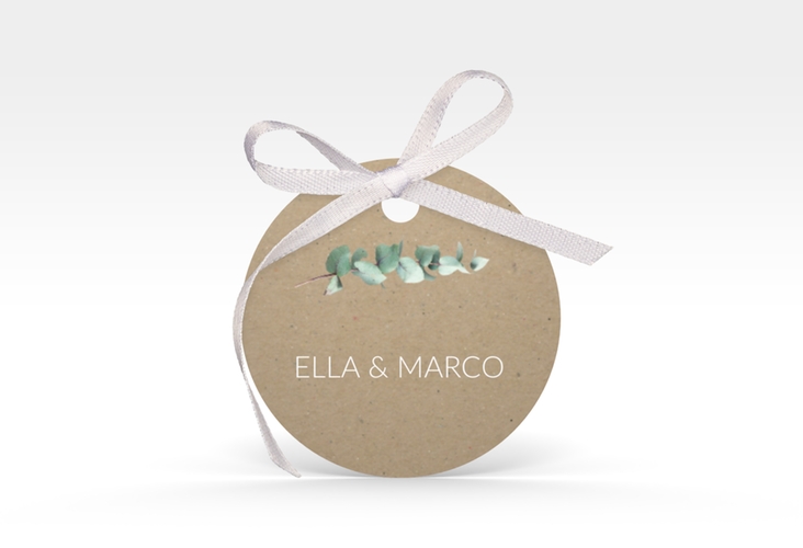 Geschenkanhänger Hochzeit Silverleaf Geschenkanhänger, rund Kraftpapier mit Eukalyptus-Zweig