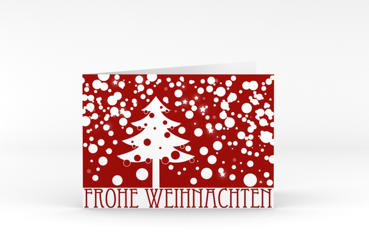 Geschäftliche Weihnachtskarte Schneeweiss A6 Klappkarte quer rot hochglanz mit Art Déco Schriftzug und Winterlandschaft