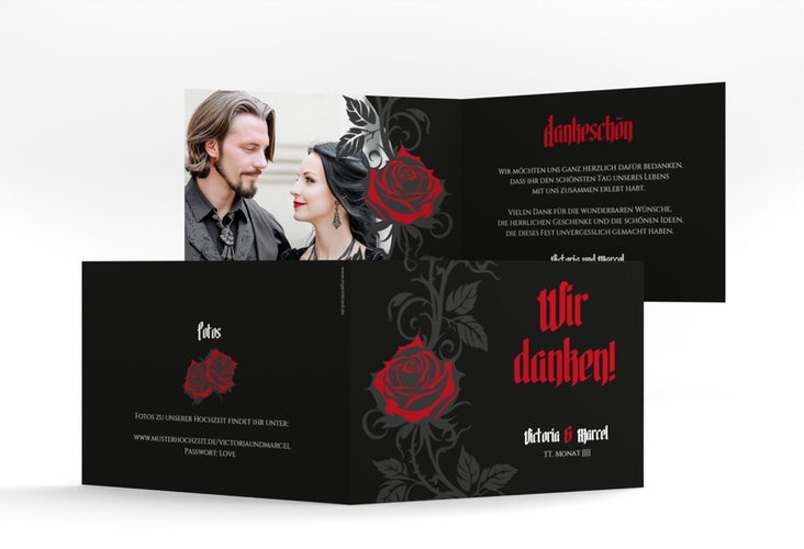 Danksagungskarte Hochzeit Red Rose A6 Klappkarte quer