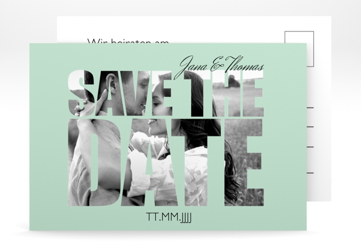 Save the Date-Postkarte  Letters A6 Postkarte mint hochglanz