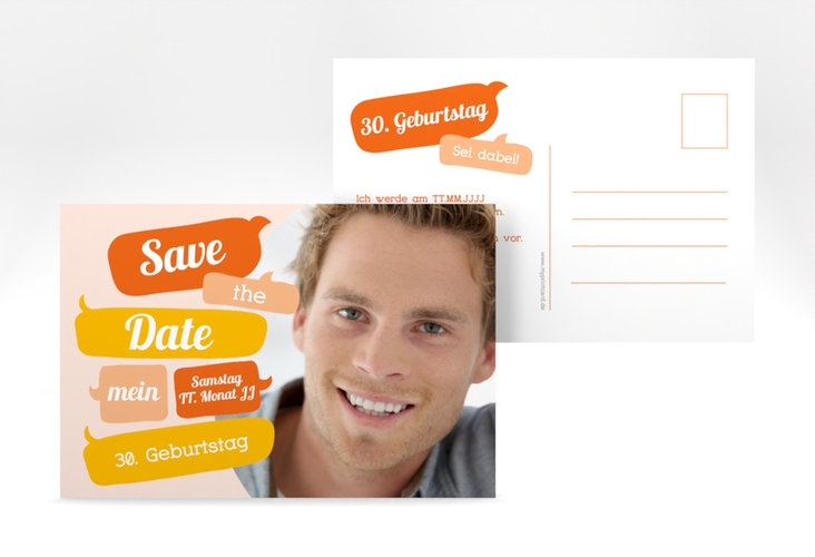 Save the Date-Postkarte Geburtstag Whatsup A6 Postkarte orange
