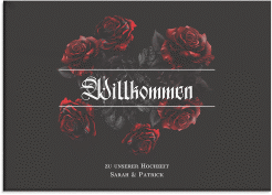 Willkommensschild Leinwand Gothic Rose 70 x 50 cm Leinwand schwarz
