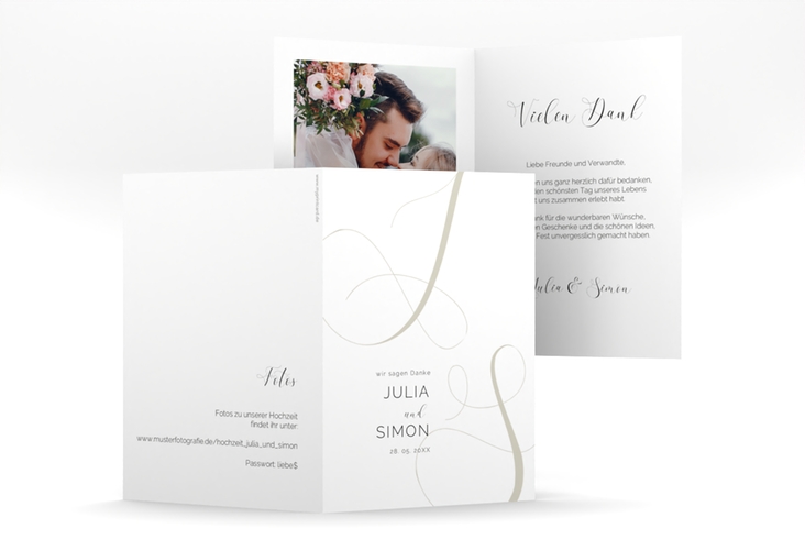 Danksagungskarte Hochzeit Eheschließung A6 Klappkarte hoch weiss mit Gräsern und Trockenblumen für Boho-Hochzeit