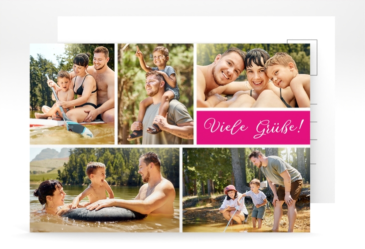 Foto-Postkarte Farbenfroh A6 Postkarte pink mit fünf Fotos