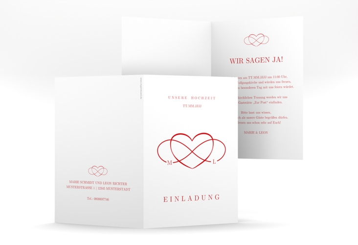 Einladungskarte Hochzeit Infinity A6 Klappkarte hoch rot