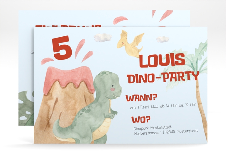 Einladungskarte Kindergeburtstag Dinoparty A6 Karte quer lustig mit T-Rex und Foto