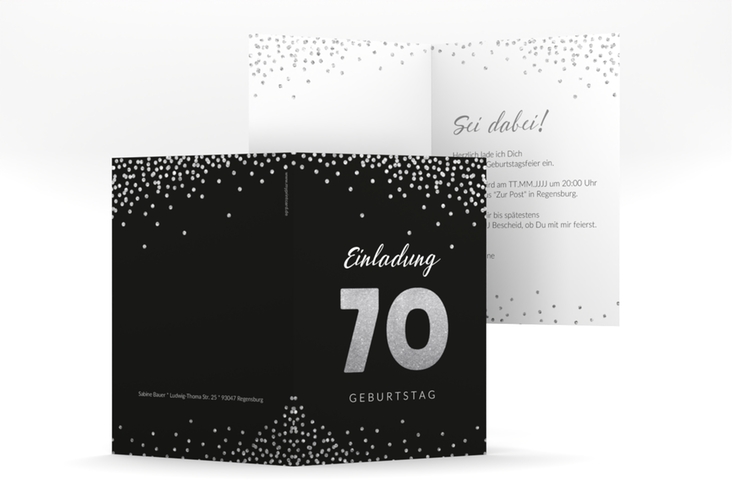 Einladung 70. Geburtstag Glitzer A6 Klappkarte hoch grau