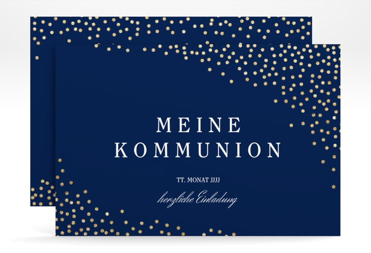 Einladung Kommunion Glanzvoll A6 Karte quer blau