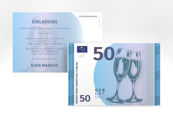 Einladung 50. Geburtstag Geldschein A6 Karte quer