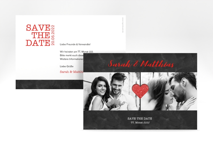 Save the Date-Karte Sparkly A6 Karte quer rot hochglanz