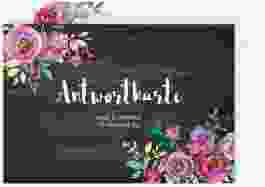 Antwortkarte Hochzeit Flourish A6 Postkarte schwarz mit floraler Bauernmalerei auf Holz