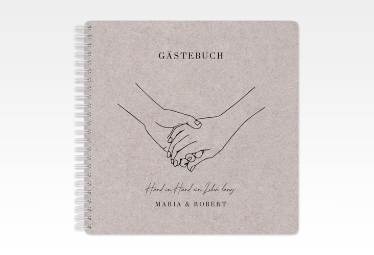 Gästebuch Hochzeit Hands Ringbindung Kraftpapier mit sich haltenden Händen im Monoline-Stil