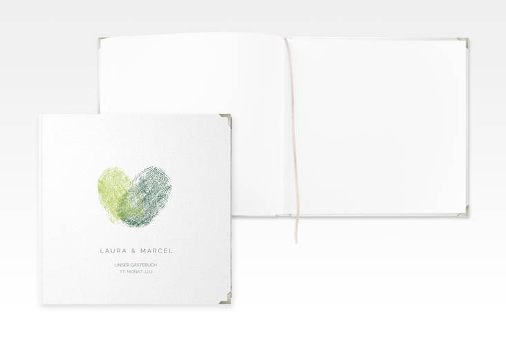 Gästebuch Selection Hochzeit Fingerprint Leinen-Hardcover gruen schlicht mit Fingerabdruck-Motiv