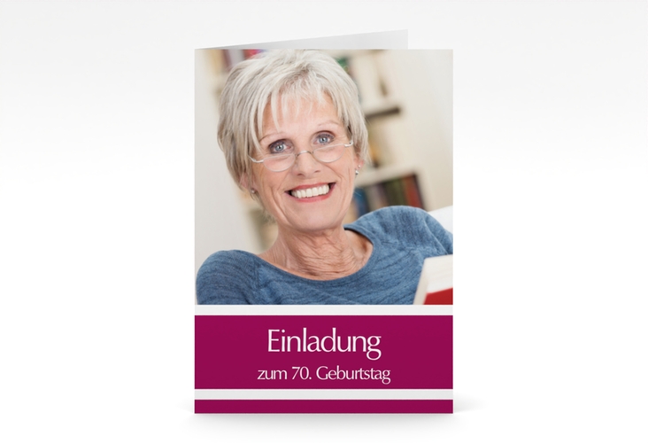 Einladung 70. Geburtstag Gerd/Gerda A6 Klappkarte hoch pink mit Foto