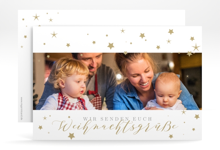 Weihnachtskarte Sternennacht A6 Karte quer weiss für Weihnachtsgrüße mit Familienfoto