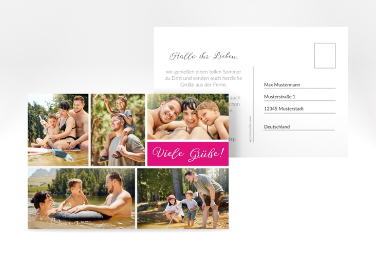 Foto-Postkarte Farbenfroh A6 Postkarte pink mit fünf Fotos