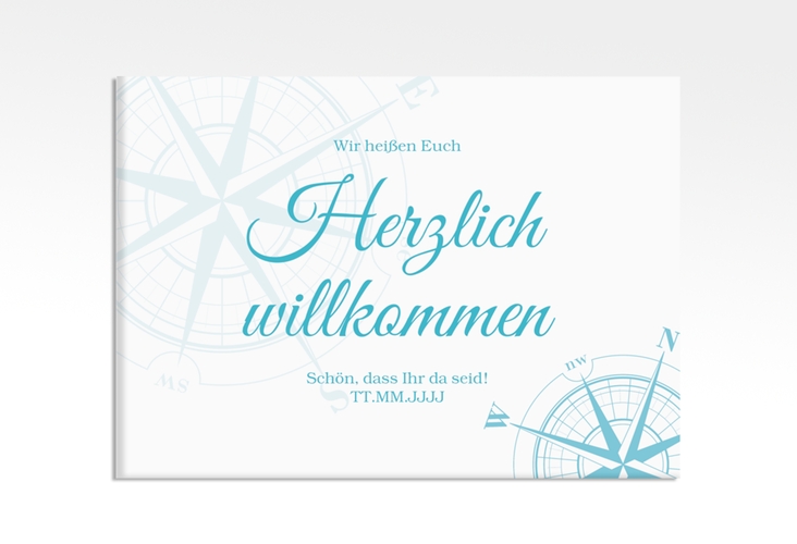 Willkommensschild Leinwand Windrose 70 x 50 cm Leinwand tuerkis