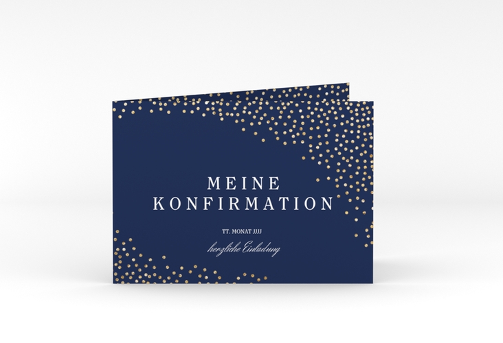 Einladung Konfirmation Glossy A6 Klappkarte quer blau hochglanz