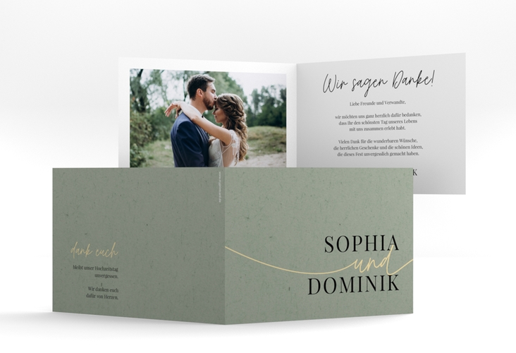 Danksagungskarte Hochzeit Easy A6 Klappkarte quer gruen hochglanz im modernen minimalistischen Design