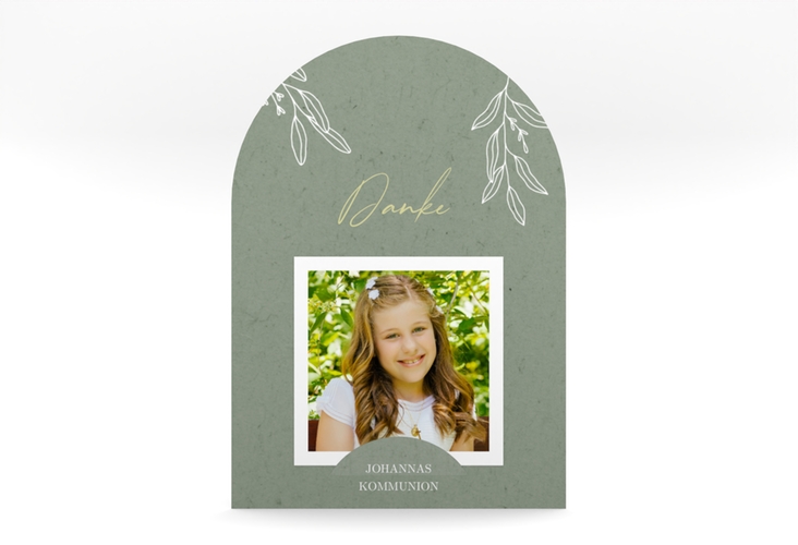 Danksagung Kommunion Grüne Freude mittlere Bogen-Karte + Foto gruen