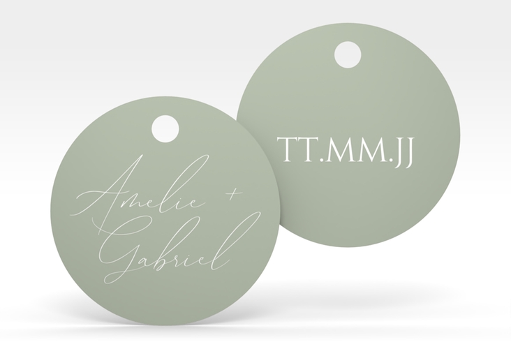 Geschenkanhänger Hochzeit Federschrift Geschenkanhänger, rund in schlichtem Design mit Kalligrafie