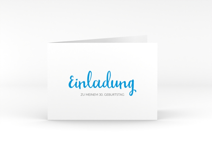 Einladung Geburtstag Handwriting A6 Klappkarte quer blau