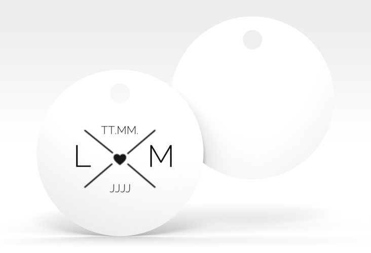 Geschenkanhänger Hochzeit Initials Geschenkanhänger, rund mit Initialen im minimalistischen Design