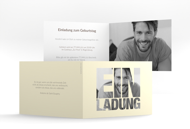 Einladung Geburtstag Numbers A6 Klappkarte quer beige