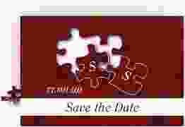 Save the Date-Karte Hochzeit Ravensburg A6 Karte quer rot mit zwei Puzzleteilen