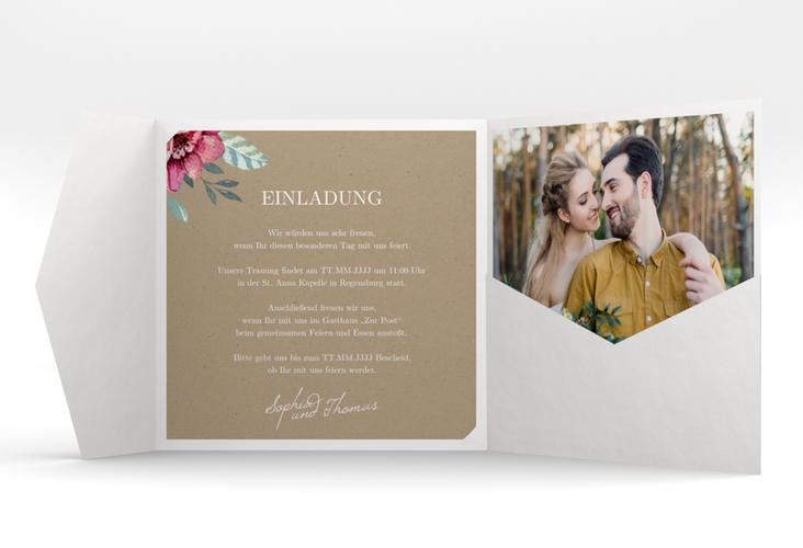Hochzeitseinladung Blooming Pocketfold Kraftpapier