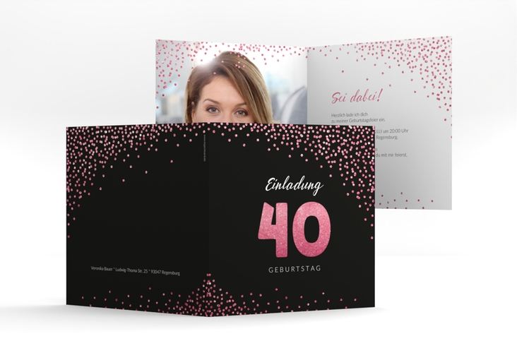Einladung 40. Geburtstag Glitzer quadr. Klappkarte