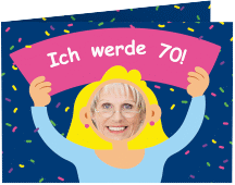 Einladung 70. Geburtstag Comic Woman A6 Klappkarte quer blau