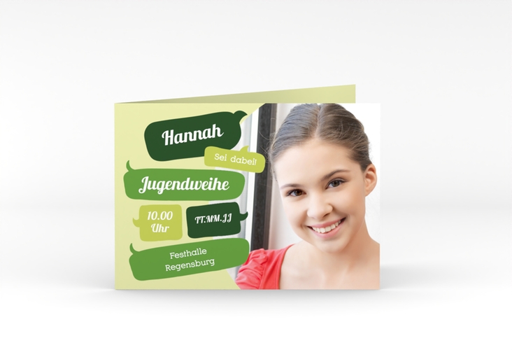 Einladungskarte Jugendweihe Grownup A6 Klappkarte quer gruen