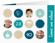 Einladung 40. Geburtstag Circles A6 Klappkarte quer tuerkis