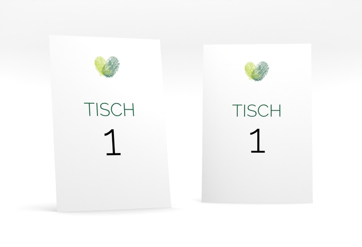 Tischnummer Hochzeit Fingerprint Tischaufsteller gruen schlicht mit Fingerabdruck-Motiv
