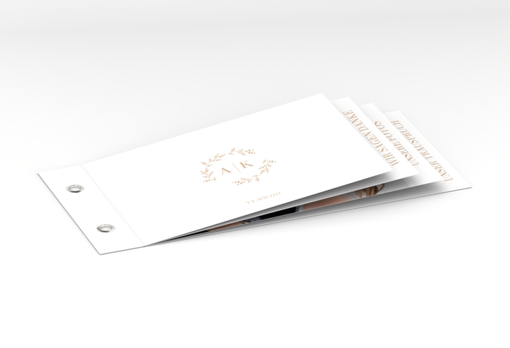 Danksagungskarte Filigrana Booklet beige in reduziertem Design mit Initialen und zartem Blätterkranz