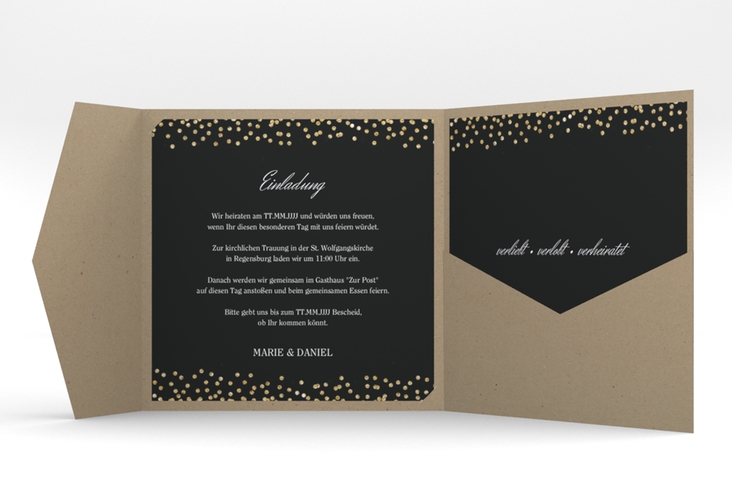 Hochzeitseinladung Glitter Pocketfold schwarz hochglanz