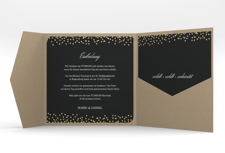 Hochzeitseinladung Glitter Pocketfold schwarz