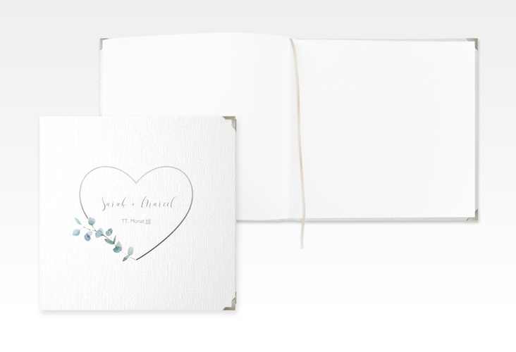 Gästebuch Selection Hochzeit Greenheart Leinen-Hardcover grau mit elegantem Herz und Eukalyptus-Zweig
