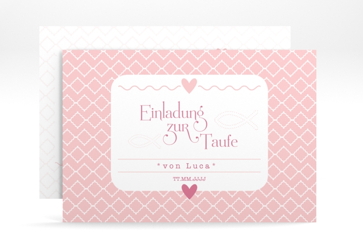 Einladung Taufe Fancy A6 Karte quer rosa