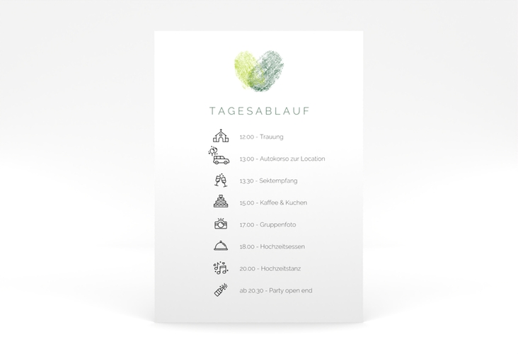 Tagesablauf Poster Hochzeit Fingerprint 50 x 70 cm Poster gruen schlicht mit Fingerabdruck-Motiv