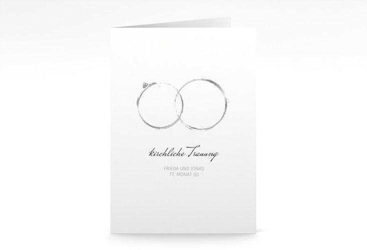 Kirchenheft Hochzeit Trauringe A5 Klappkarte hoch grau hochglanz minimalistisch gestaltet mit zwei Eheringen