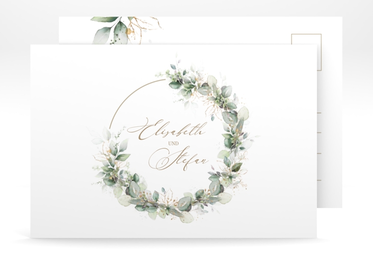 Verlobungskarte Hochzeit Selvatica A6 Postkarte weiss mit Eukalyptus-Kranz