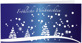 Klick: Details zu Geschäftliche Weihnachtskarte "Tannen" anzeigen Geschäftliche Weihnachtskarte Tannen lange Klappkarte quer blau
